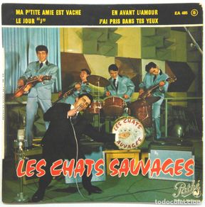 Disques de vinyle: LES CHATS SAUVAGES -LE JOUR J -EN AVANT L'AMOUR -MA P'TITE AMIE EST VACHE -J'AI PRIS DANS TES YEUX
